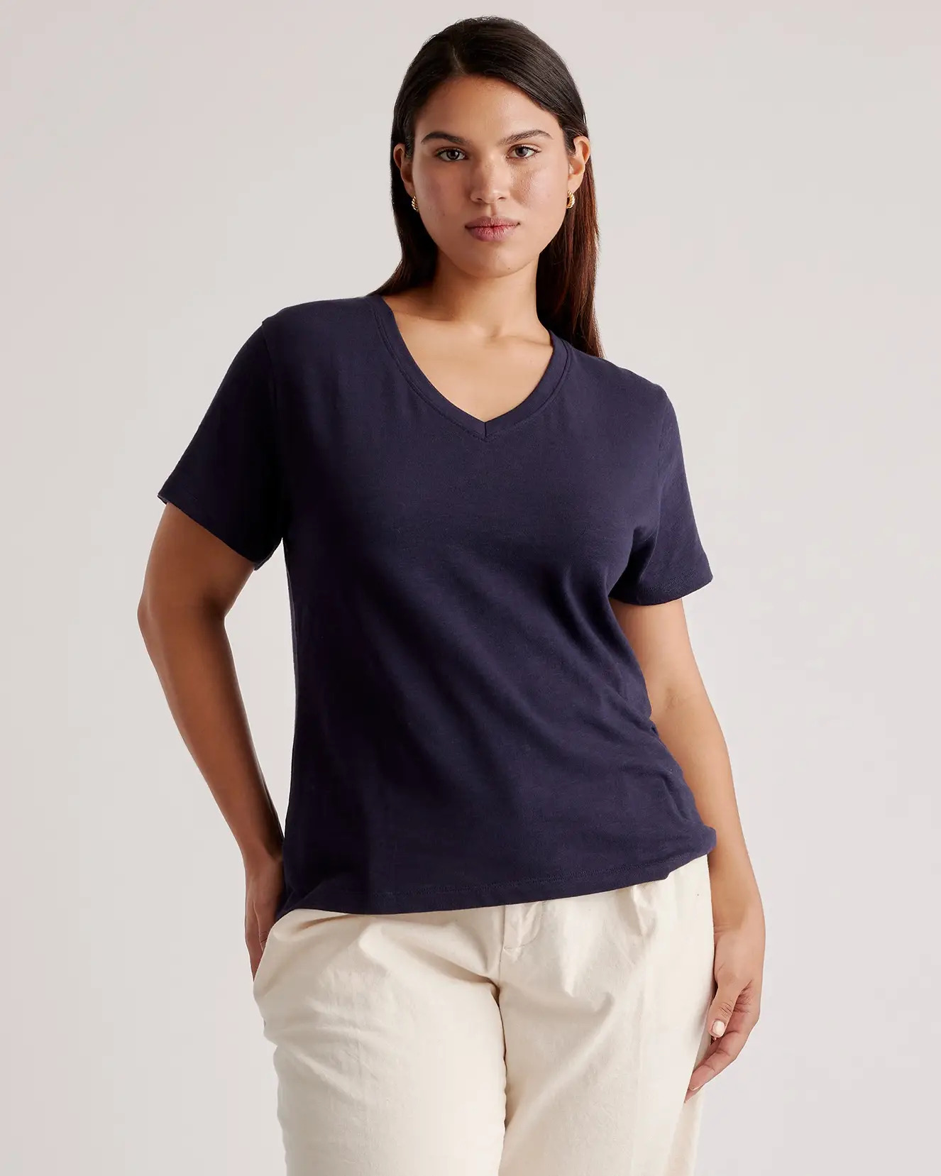 100 Organic Cotton Slub V Neck Tee